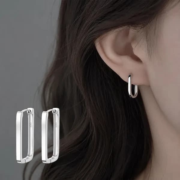 S925 스퀘어 라운드 슬림 원터치 링 귀걸이 실버 1쌍 9,900원