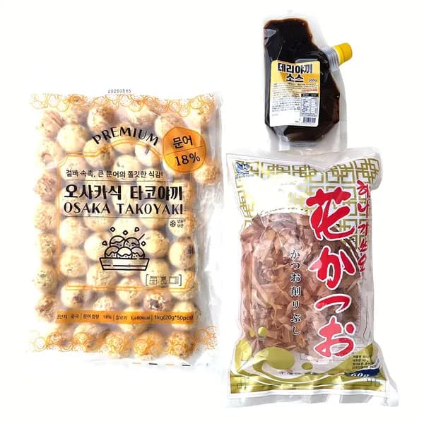 하나가쓰오 문어18프로 오사카식 타코야끼 1kg 데리야끼소스 200g 하나가쓰오 60g