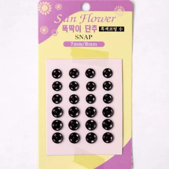 똑딱이단추 흑색코팅 소, 7mm + 8mm, 12개 + 12개
