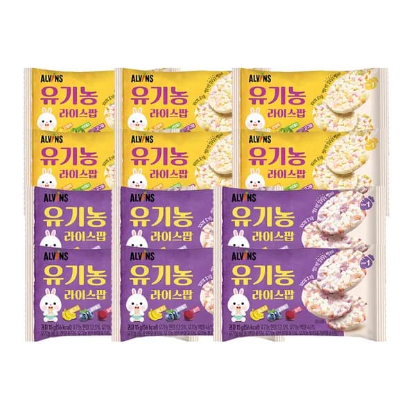 엘빈즈 유기농 라이스팝 혼합맛 바나나+블루베리+비트 15g 12개