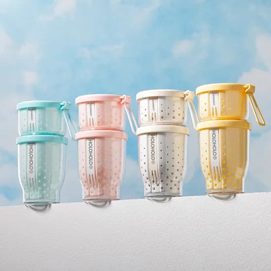 홀로홀로 후르츠팟 과일 샐러드 도시락 용기, 코튼 캔디 핑크, 400ml+750ml, 2종세트, 1세트