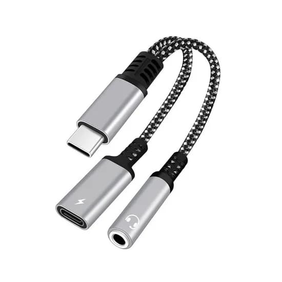 Gousse C타입 이어폰 충전 듀얼 젠더, PD 60W, 3.5mm 오디오, 13.5cm, 실버, 1개