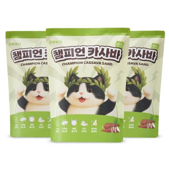 페슬러 챔피언 카사바 고양이 모래, 무향, 4.5kg, 3개