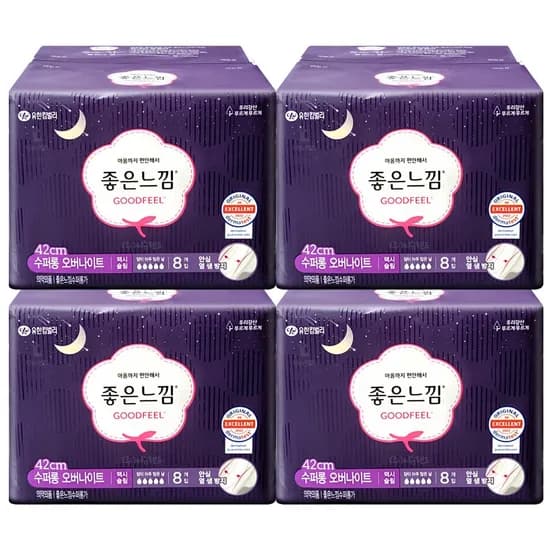 좋은느낌 오리지널 수퍼롱 생리대 오버나이트 8매입 4개