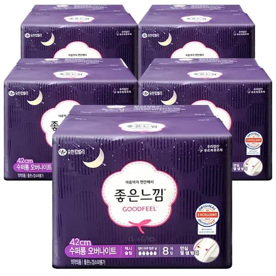 좋은느낌 오리지널 수퍼롱 생리대 오버나이트 8매입 5개