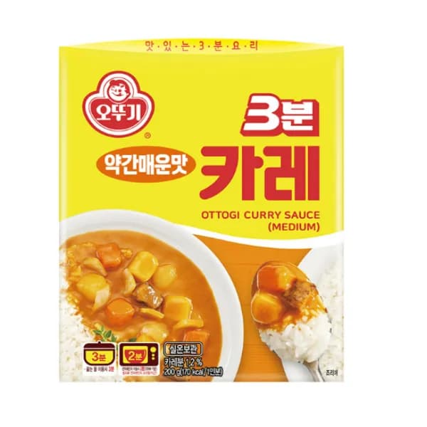 오뚜기 3분 카레 혼합세트 (약간매운맛 6개 + 순한맛 6개 + 매운맛 6개 + 짜장 6개) 1세트