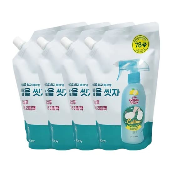 온더바디 코튼풋 발을씻자 풋샴푸 레몬민트향 리필 500ml 4개