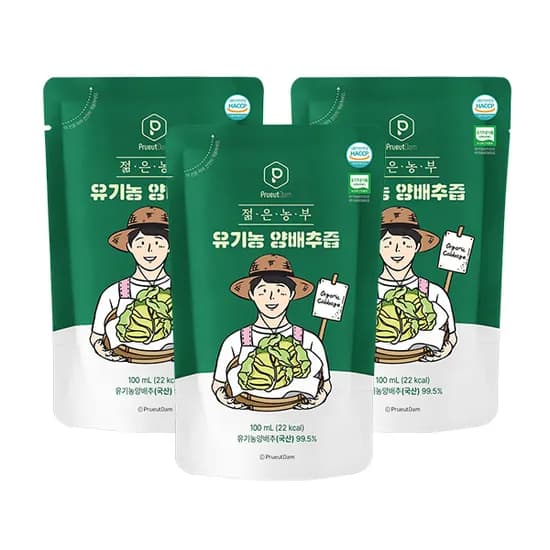 푸릇담 젊은농부 유기농 양배추즙 100ml 90팩