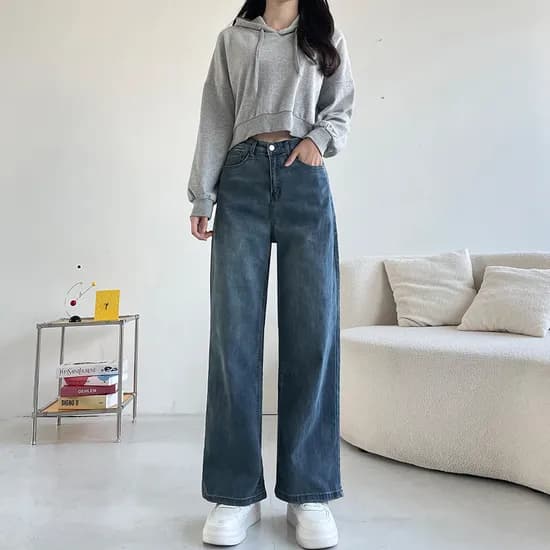 JBJEAN 2단기장 스판 세미 와이드 데님 팬츠 블루 롱 M 1개