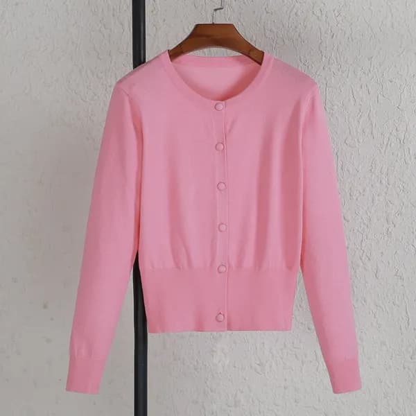 여성 라운드넥 니트 가디건 핑크 XL 21,000원