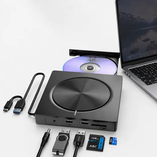 유니콘 5in1 멀티 USB A+C타입 외장 CD/DVD RW USB허브 카드리더기, CD-500R, 1개