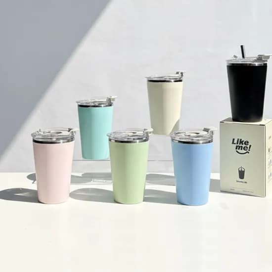 스텐 빨대 사무실 머그컵 텀블러 베이비핑크 420ml 1개