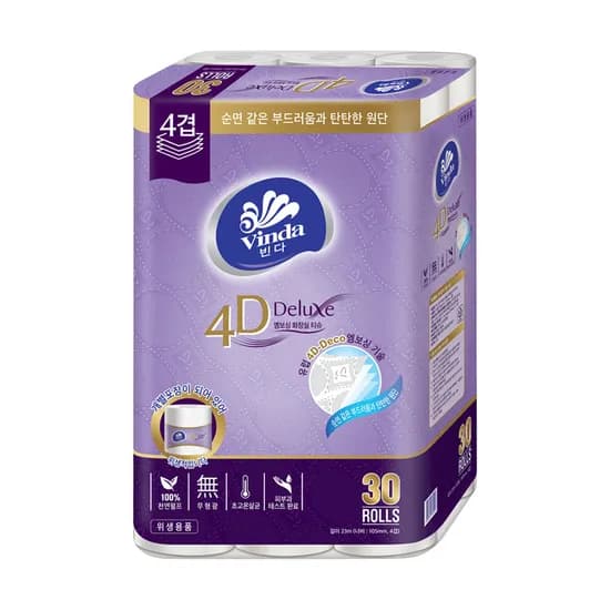 빈다 4D Deluxe 4겹 엠보싱 화장지 23m 30개 13,200원