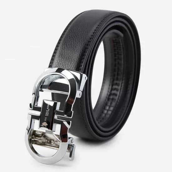 U.S. POLO ASSN 폴로 천연소가죽 신사용 정장벨트, 실버, 120cm