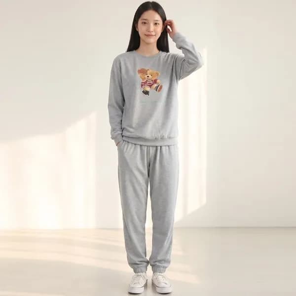 농구 곰돌이 여성 간절기 트레이닝복 세트 맨투맨 조거 츄리닝 상하세트 오트밀 FREE