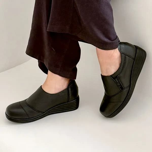 페루지노 여성 천연소가죽 사이드지퍼 키높이 단화 PE-P327 블랙 240mm 1켤레