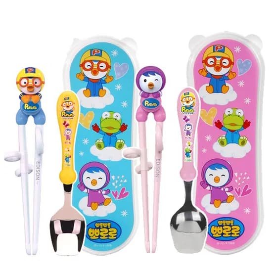 에디슨 뽀로로 패티 이지 수저 케이스세트, 스푼+젓가락, 1세트