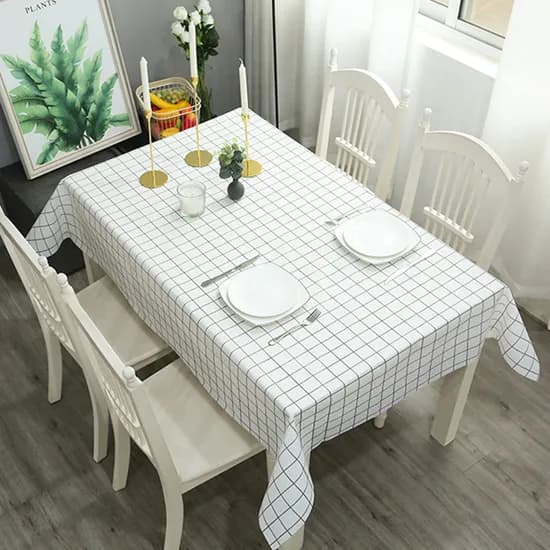 북유럽 체크 PVC 방수 식탁보 그레이+브라운 90cm*137cm 1세트