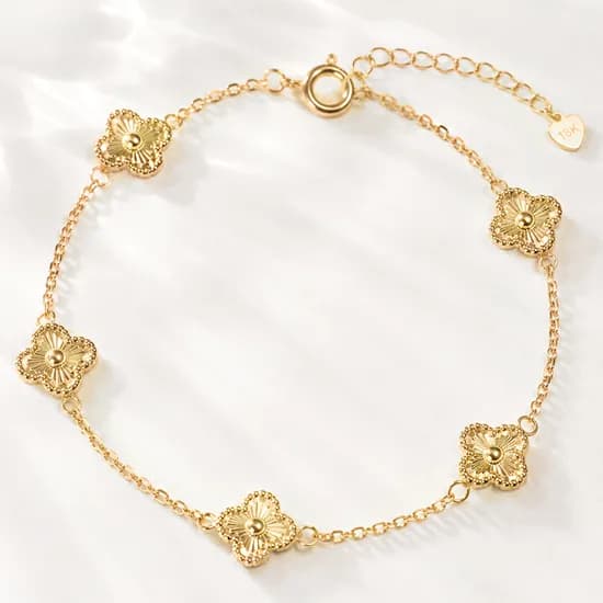 주리에떼 여성 골드 데일리 클로버 클리앙 체인 금 팔찌, 옐로우, 14K, 19cm, 1개