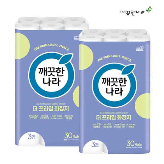 깨끗한나라 3겹 데코엠보 더 프라임 롤화장지 25m 30롤 2개
