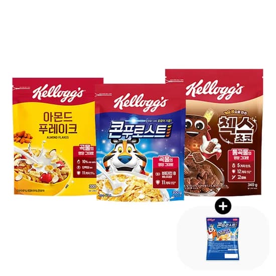 켈로그 콘푸로스트, 300g + 아몬드 푸레이크, 300g + 첵스초코, 340g, 1세트