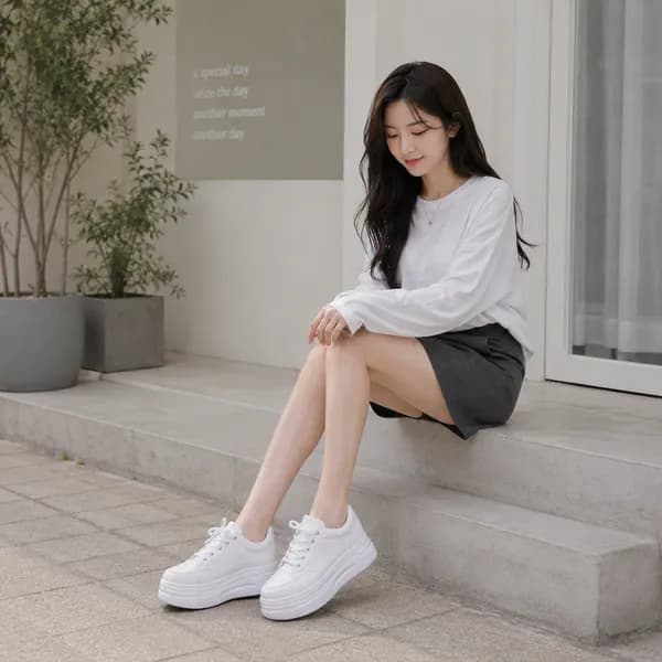 여성 키높이 통굽 로우탑 스니커즈 OHS-SUSS3970 화이트 235mm