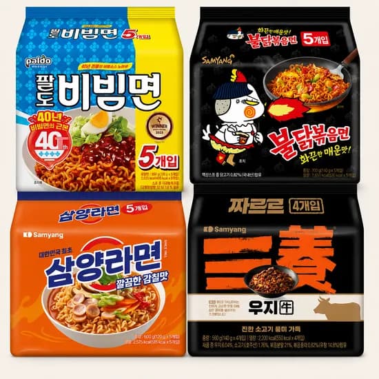 인기라면 4종 세트(팔도비빔면, 불닭볶음면, 삼양라면, 짜르르) 17,800원