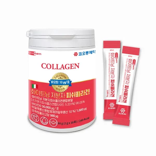 코오롱제약 화이트닝 저분자 피쉬 콜라겐 2g 30포 3통