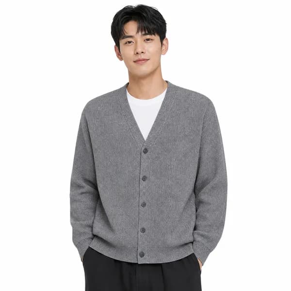 리미드 남성 니트 브이넥 베이직 가디건, 5C-CA-Q025, 그레이, FREE, 03, 1개