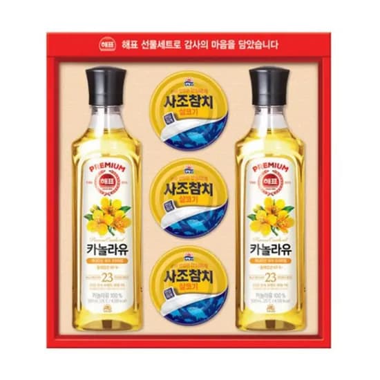 해표 안심특선 36호 선물세트 살코기참치 100g 3개 카놀라유 500ml 2개 6세트