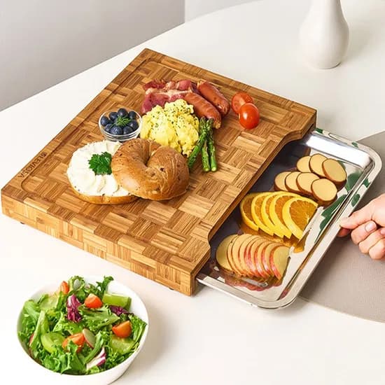 레비오사 대나무 엔드그레인 2단 서랍형 도마, 갈색, 400x290x35mm, 1개