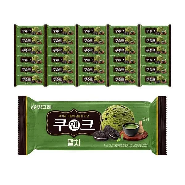 빙그레 쿠앤크 말차 바 아이스크림 70ml 30개