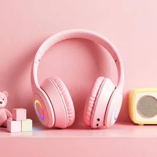 스마텍 LED 청력보호 접이식 블루투스 6.0 키즈 헤드폰 STBT-H220 Kids 핑크 1개