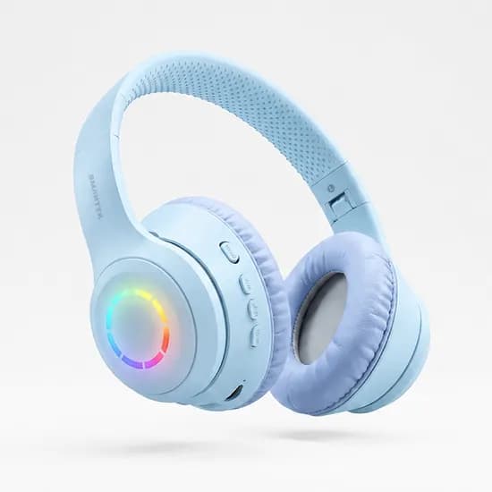 스마텍 LED 청력보호 접이식 블루투스 6.0 키즈 헤드폰, STBT-H220 Kids, 블루, 1개