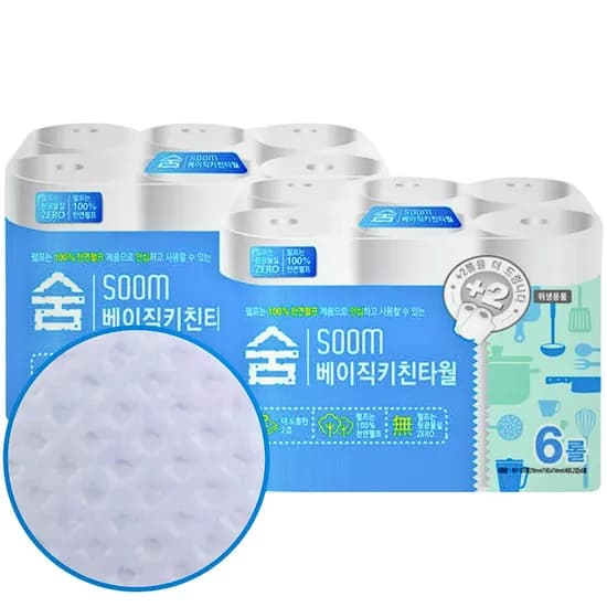 숨 베이직 키친타월 2겹 100매 6롤 4팩