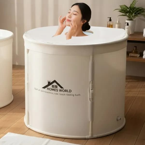 홈스월드 원터치 접이식 욕조 덮개포함 반신욕조 아이보리 대형 1개