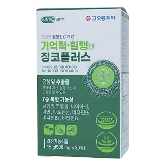 코오롱제약 기억력 혈행엔 징코플러스 500mg 30정 1개