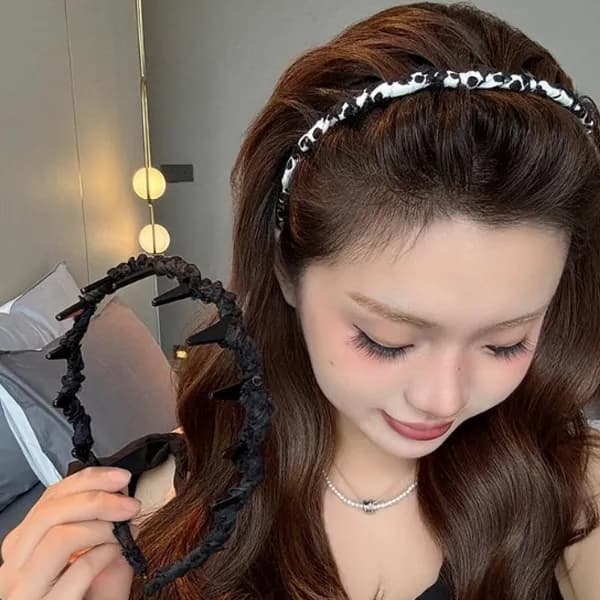 폴카 도트 왕빗살 머리띠 블랙+화이트도트 2P세트