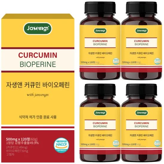 자생앤 커큐민 바이오페린 500mg 120정 4개