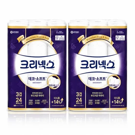 크리넥스 데코&소프트, 3겹, 28m, 24롤, 2팩