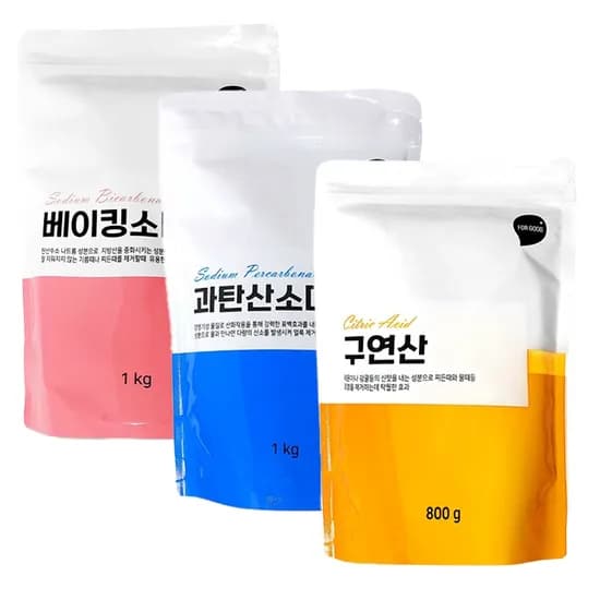 KR리빙 베이킹소다 과탄산소다 구연산 리필세트 1kg 1kg 800g 1세트