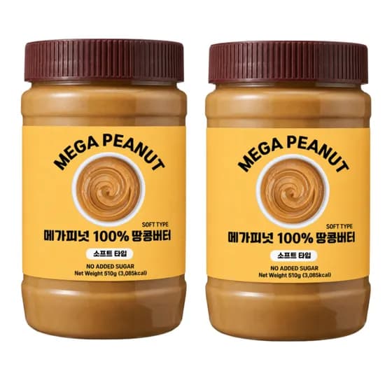 메가피넛 무첨가 무가당 순수 땅콩버터 소프트타입, 510g, 2개