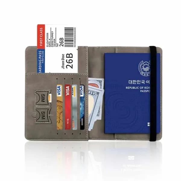 RFID 차단 PU 가죽 여권지갑 여행용 여권케이스 카드수납 항공권수납 여권커버 여행지갑 멀티 수납 청색 1개