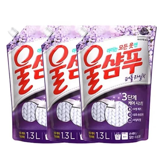 애경 울샴푸 퍼플 라일락 리필 1.3L 3개