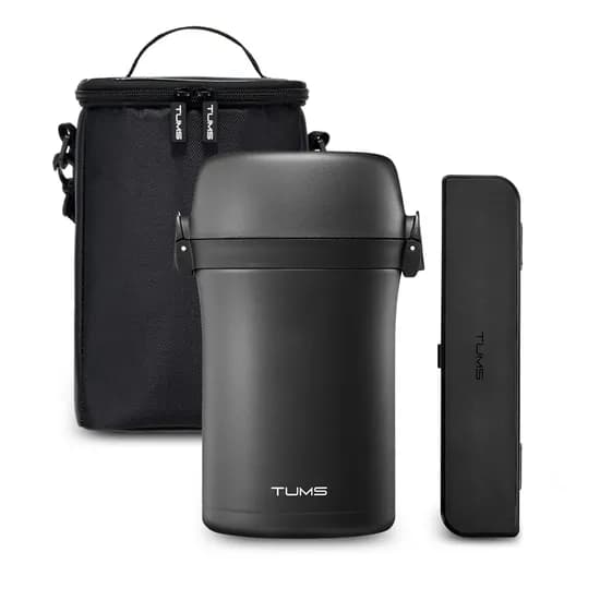 텀스 대용량 일체형 보온도시락+수저세트, 블랙, 1100ml, 1개