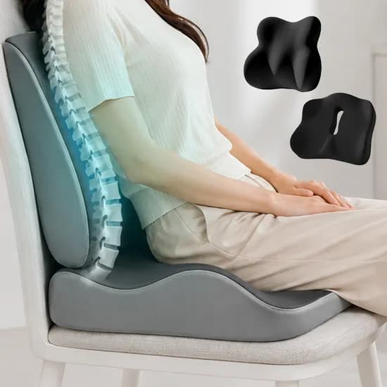 올롸잇 자세보정 체중분산 메모리폼 스마트 등쿠션 방석 세트, 블랙, 1개