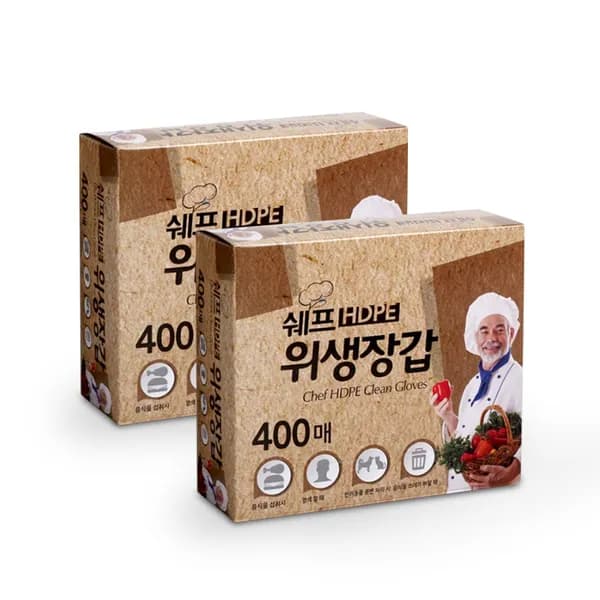 쉐프 HDPE 위생장갑 400매 2개