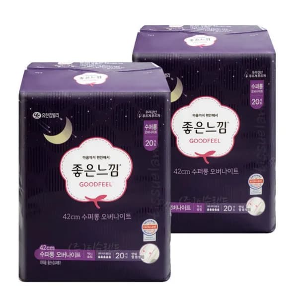 좋은느낌 에어핏쿠션 수퍼롱 오버나이트 생리대 20개 2팩 17,900원
