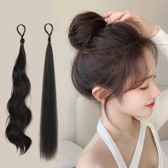 볼륨 당고머리 똥머리 묶음 부분가발 파마 흑갈색 1개
