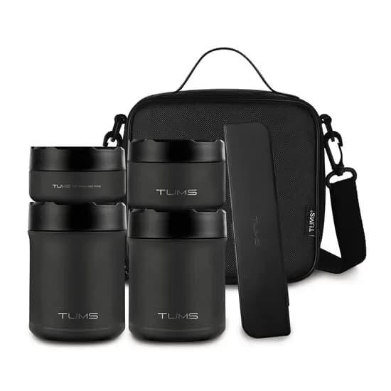 텀스 블랙스톤 보온도시락 블랙 1500ml 4P 수저 세트 1개